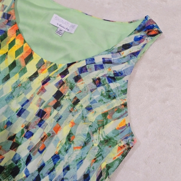 Signature by Robbie Bee ✦ Geometric Midi Dress ✦ Sleeveless Fairy Ruffle Hem 8P - Picture 7 of 16